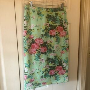 MOA USA Mint Green Floral Pencil Skirt with Pink Roses